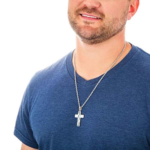 Men's Two-Tone Black Ion Plated with Black CZ Cross Pendant Necklace, Stainless Steel, 24"