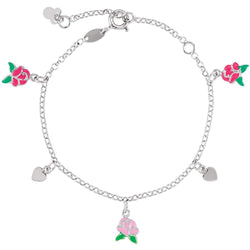 Childrens Sterling Silver Beauty and the Beast Belle Charm Bracelet, Adjustable 5.5" to 7.5"