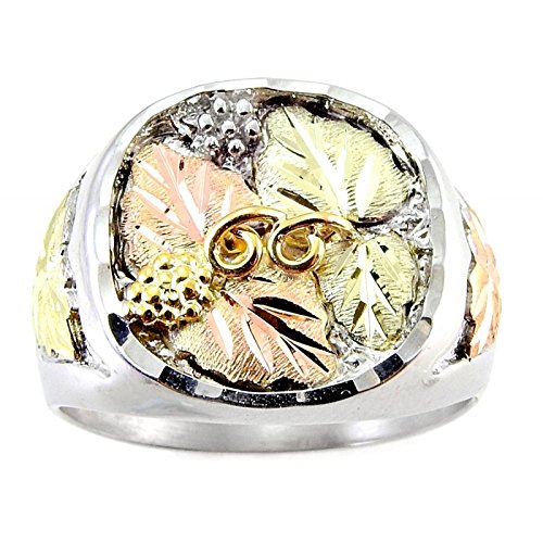 Men's Diamond-Cut Leaves Ring , Sterling Silver, 12k Green and Rose Gold Black Hills Gold Motif, Size 12.5