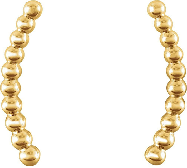 Bead Trim Curving Ear Climbers, 14k Yellow Gold