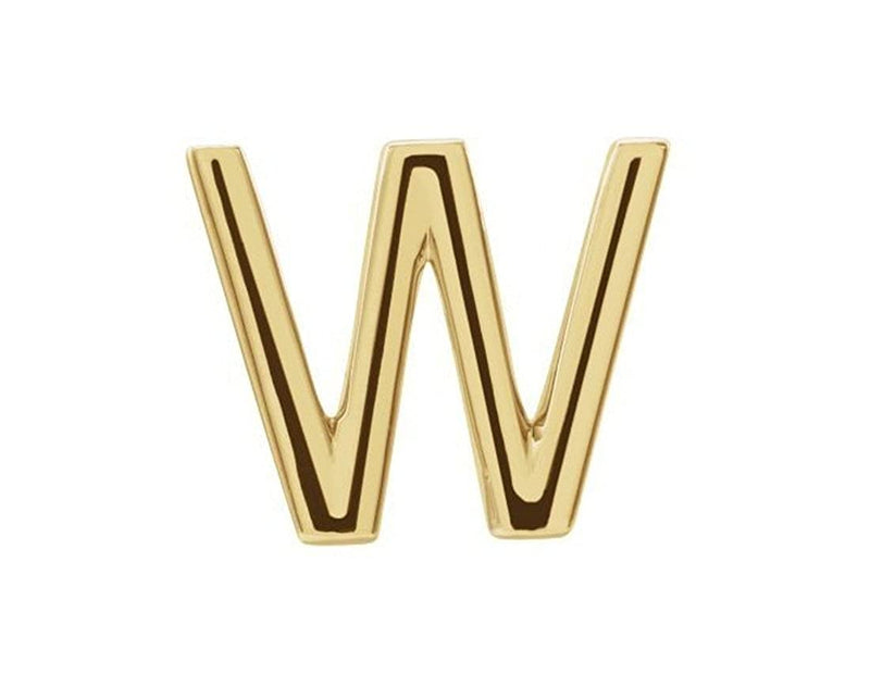 Initial Letter 'W' 14k Yellow Gold Stud Earring (Single Earring)