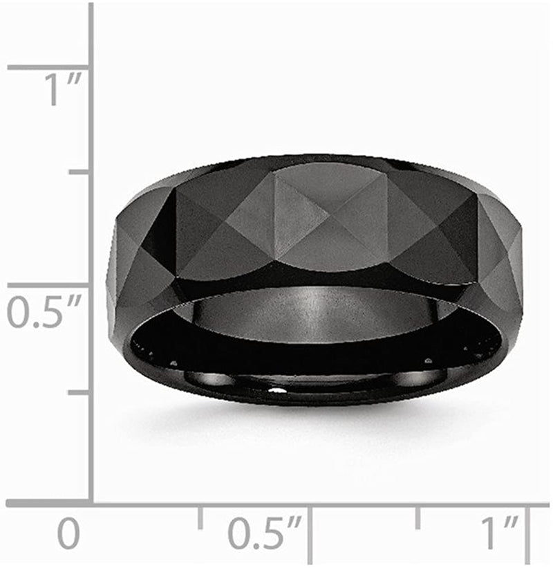 Men's Black Ceramic Faceted 8mm Beveled Edge Band Size 8