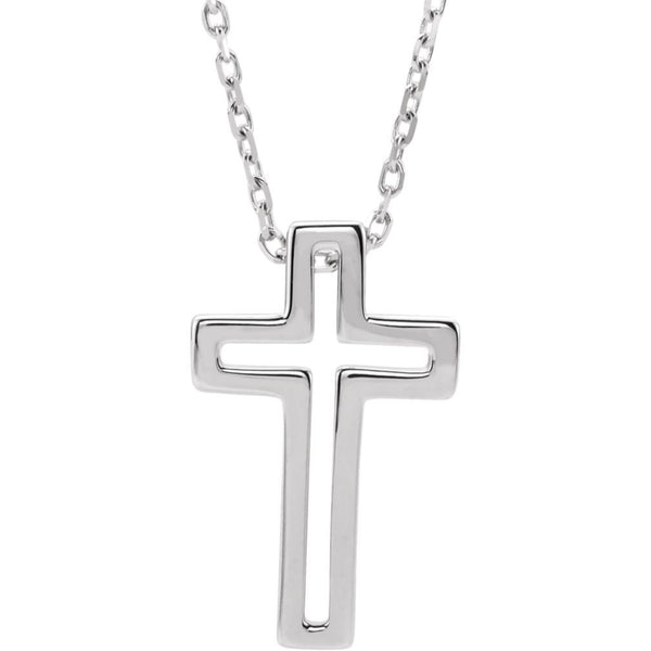 Open Cross Rhodium-Plated 14k White Gold Necklace, 18"(15.70X9.90 MM)