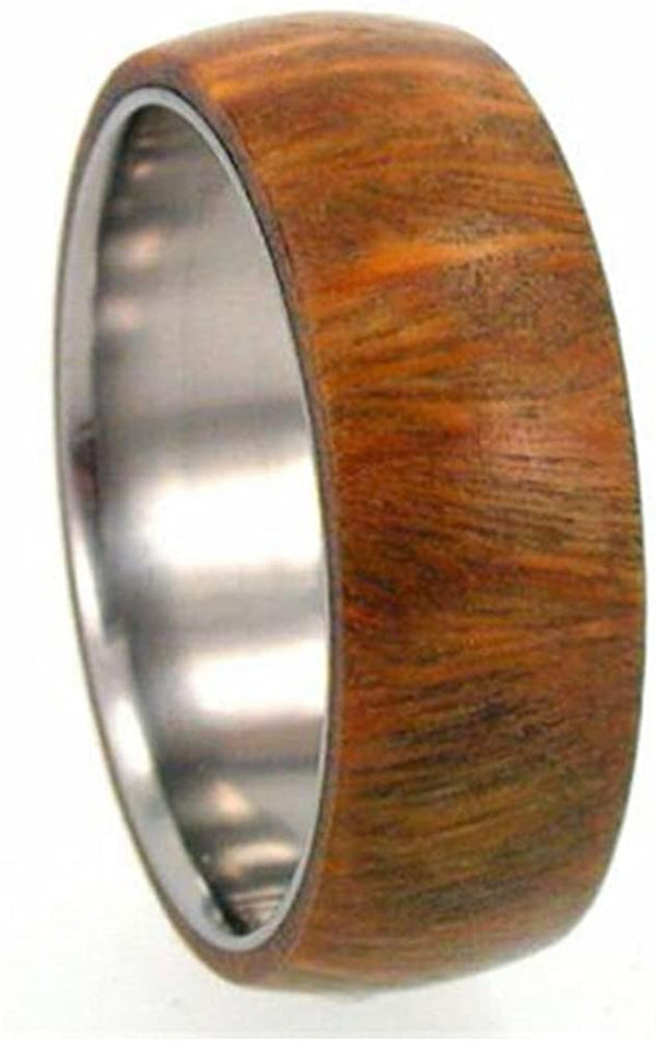 Lignum Vitae Wood Overlay 8mm Comfort Fit Titanium Ring, Size 11.75
