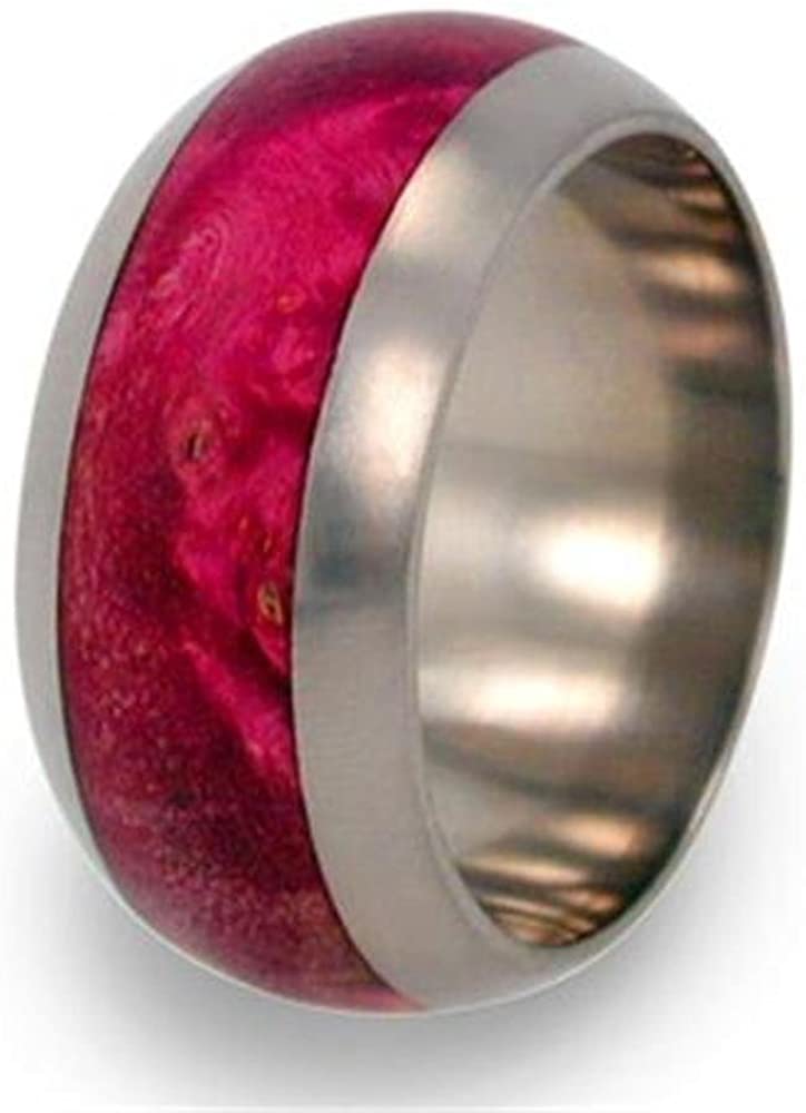 Magenta Box Elder Burl Inlay 10mm Comfort Fit Matte Titanium Band, Size 11.75