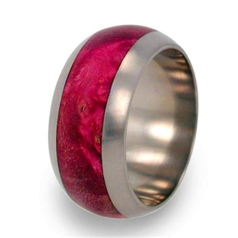 Magenta Box Elder Burl Inlay 10mm Comfort Fit Matte Titanium Band, Size 4.5