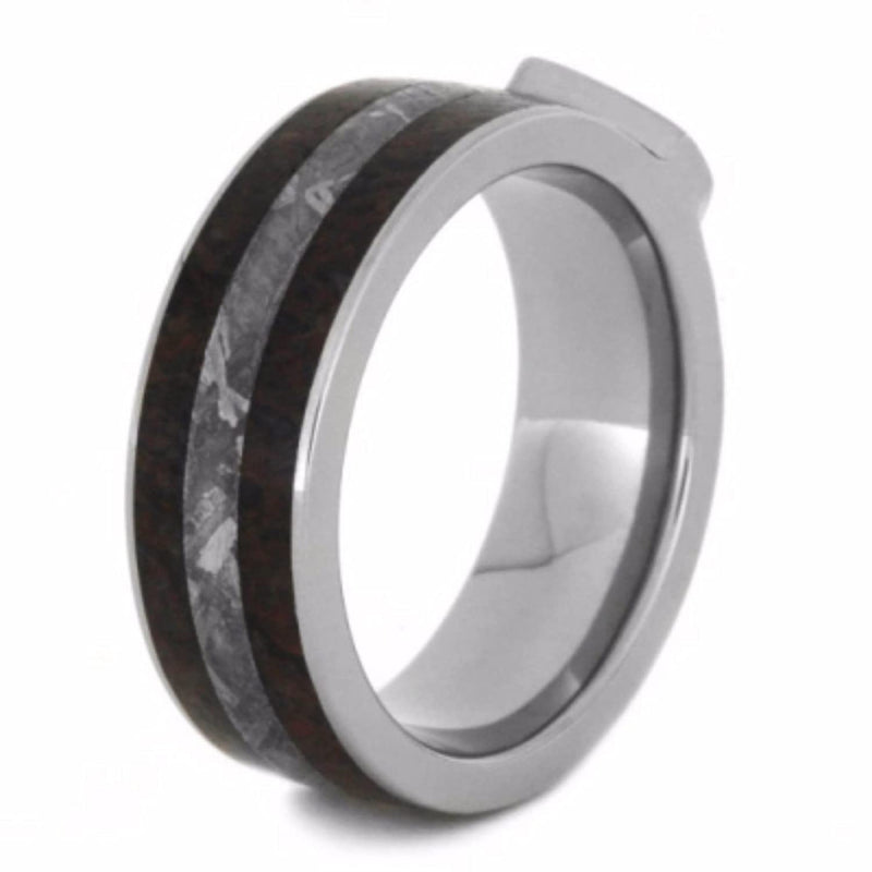 Created Black Fire Opal, Dinosaur Bone, Gibeon Meteorite 7mm Comfort-Fit Titanium Wedding Band