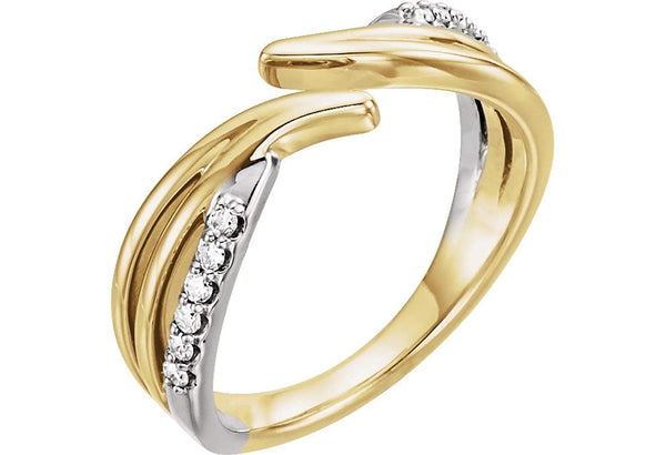 Diamond Bypass Ring, Rhodium-Plated 14k Yellow and White Gold, Size 7 (.125 Ctw, G-H Color, I1 Clarity)