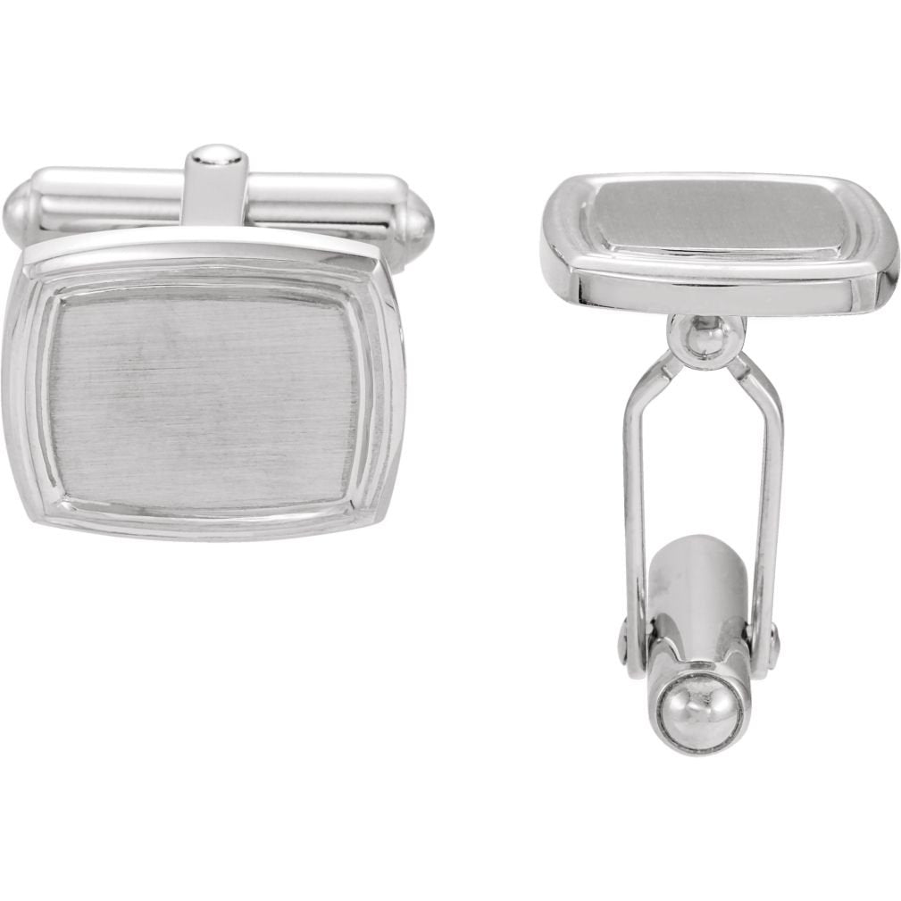 Rhodium Plate Sterling Silver Satin Cuff Links, 14x16MM