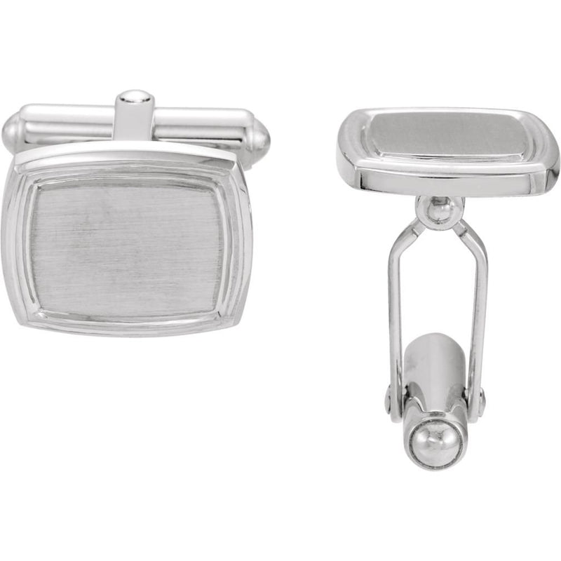 Rhodium-Plated Sterling Silver Rectangle Cuff Links, 14x16MM