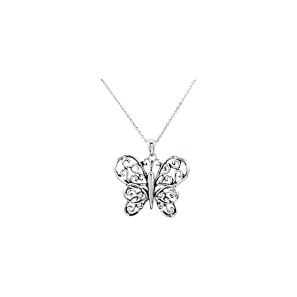 The Butterfly Principal' Filigree Pendant in Rhodium Plate Sterling Silver Filigree Pendant Necklace, 18"