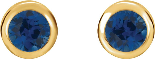 Chatham Created Blue Sapphire Stud Earrings, 14k Yellow Gold