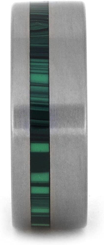 Synthetic Green Malachite, Matte Titanium 8mm Comfort-Fit Bloodwood Wedding Band, Size 8.5