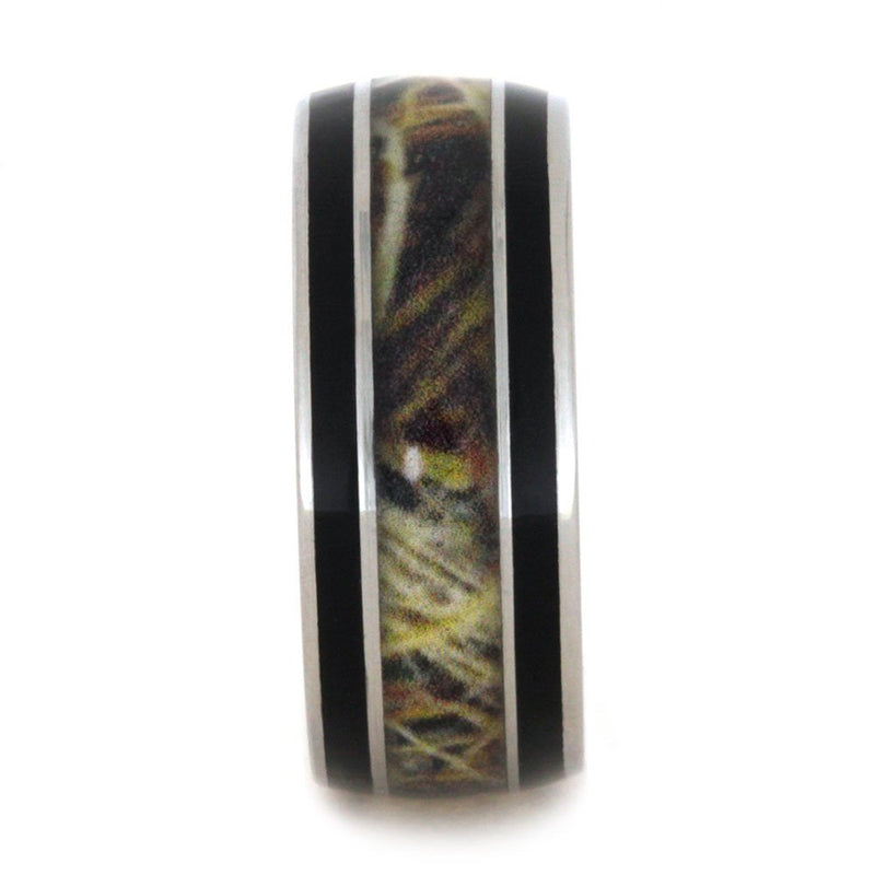 Camo, Black Enamel Stripes 9mm Comfort-Fit Titanium Wedding Band