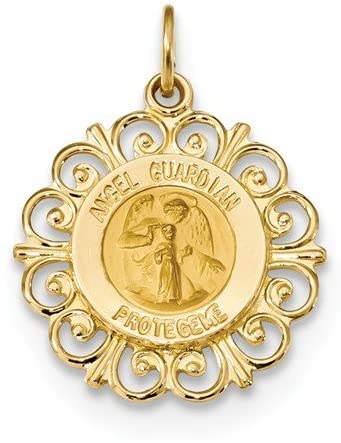 14k Yellow Gold Spanish Guardian Angel Medal Pendant (19X19MM)