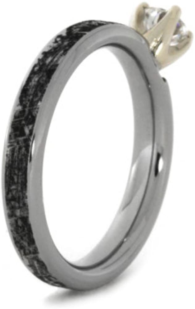 Forever One Moissanite, Mimetic Meteorite 4mm Comfort-Fit Titanium Engagement Ring, Size 14.25