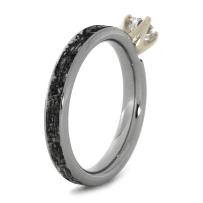 Charles & Colvard Forever One Moissanite, Mimetic Meteorite 4mm Comfort-Fit Titanium Engagement Ring