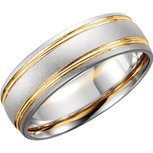 Two-Tone Comfort-Fit 7mm Rhodium-Plated 14k White and Yellow Gold Wedding Band, Size 14.75