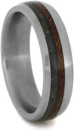 Green Sea Glass, Mesquite Burl 5mm Comfort-Fit Matte Titanium Wedding Band, Size 15.75