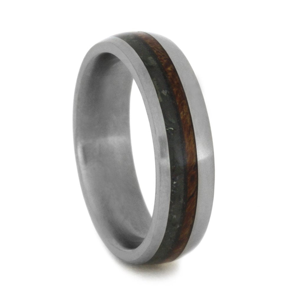 Green Sea Glass, Mesquite Burl 5mm Comfort-Fit Matte Titanium Wedding Band