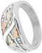 Men's Frosty Leaves Ring, Sterling Silver, 12k Green and Rose Gold Black Hills Gold Motif, Size 10.25