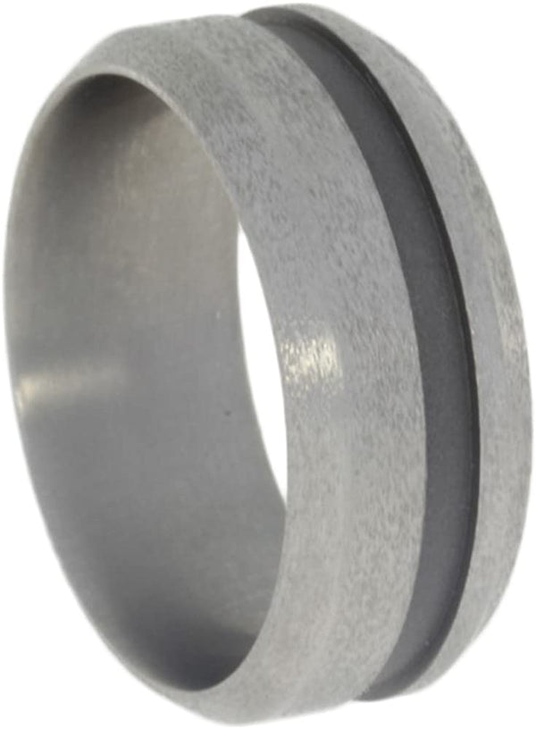 Grooved Sandblasted Titanium 8mm Comfort-Fit Deep Frosted Titanium Wedding Band, Size 9.5