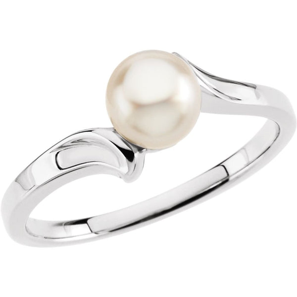 White Akoya Cultured Pearl Bypass Ring, 14k White Gold (5.5mm)