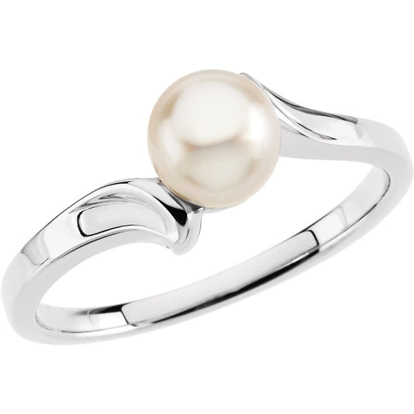 White Akoya Cultured Pearl Bypass Ring, 14k White Gold (5.5mm) Size 8.25