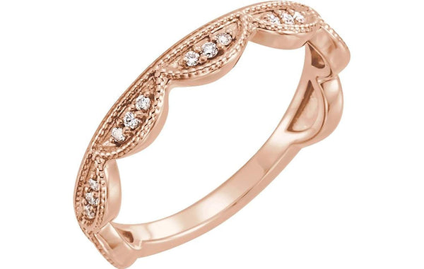 Diamond Scallop Stacking Ring, 14k Rose Gold (.125 Ctw, GH Color, I1 Clarity) Size 6