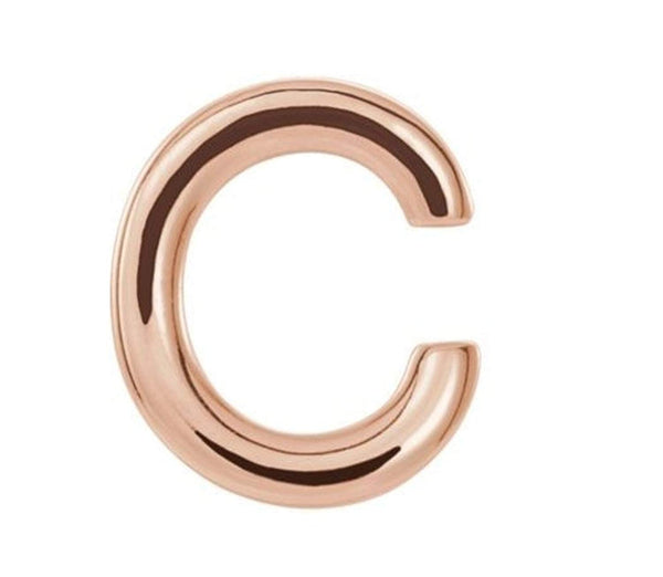 Initial Letter 'C' 14k Rose Gold Stud Earring (Single Earring)