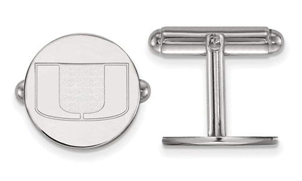 Rhodium-Plated Sterling Silver University Of Miami Round Cuff Links, 15MM