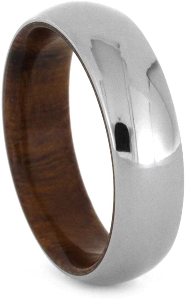 The Men's Jewelry Store (Unisex Jewelry) Polished Titanium Dome 6mm Comfort Fit Ironwood Band and Sizing Ring, Size 9.5