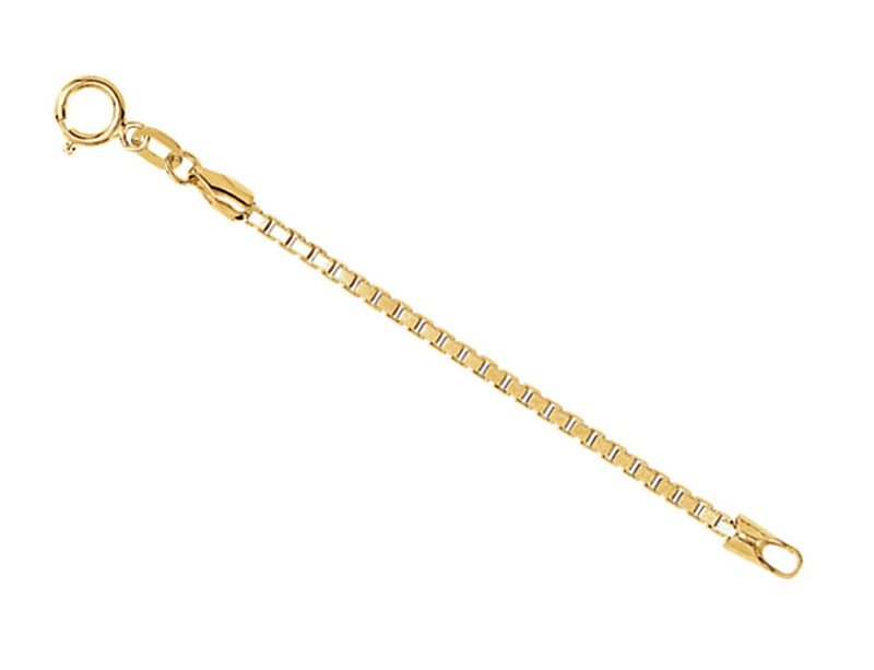 14k Yellow Gold 1.75mm Box Chain, Extender Safety Chain, 1.25"