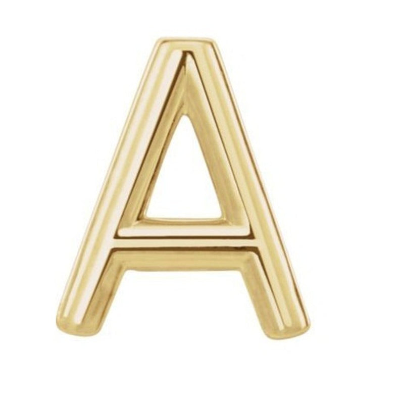 Initial Letter 'A' 14k Yellow Gold Stud Earring (Single Earring)