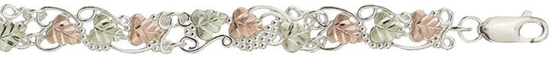 Filigree Leaf Line Bracelet, Sterling Silver, 12k Green and Rose Gold Black Hills Gold Motif, 7"