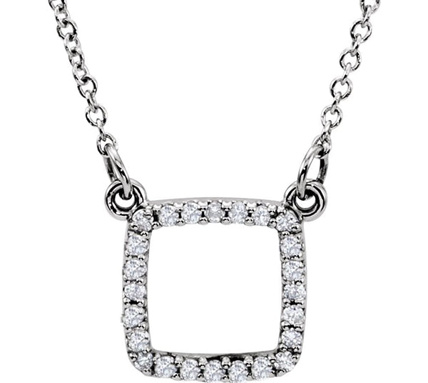 Diamond Square 14k White Gold Pendant Necklace, 16" (1/8 Cttw)