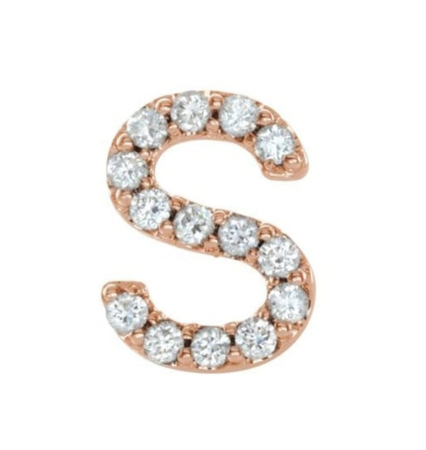 14k Rose Gold Diamond Letter 'S' Initial Stud Earring (Single Earring) (.06 Ctw, GH Color, I1 Clarity)