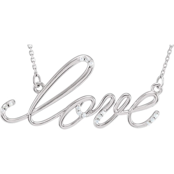 15-Stone Diamond 'Love' 14k White Gold Pendant Necklace, 18" (1/8 Ctw, GH, I1)