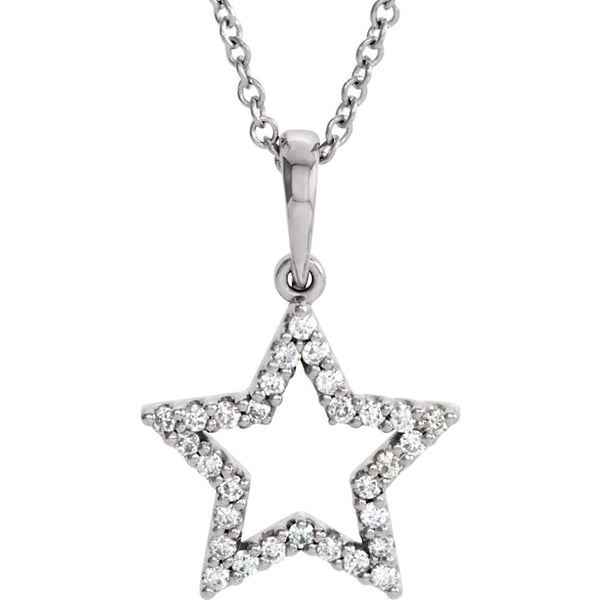 Petite Diamond Star 14k White Gold Pendant Necklace, 16" (1/6 Cttw)