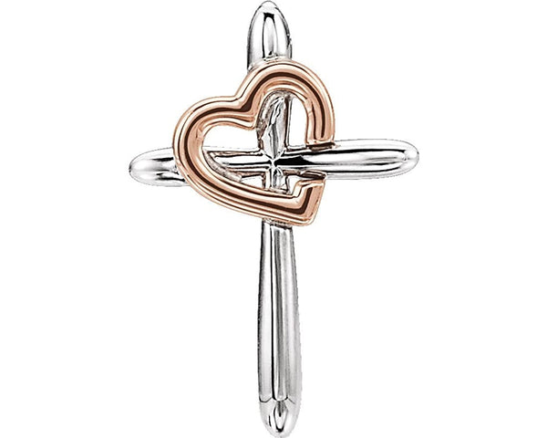 Cross with Heart Rhodium-Plated 14k White and Rose Gold Pendant