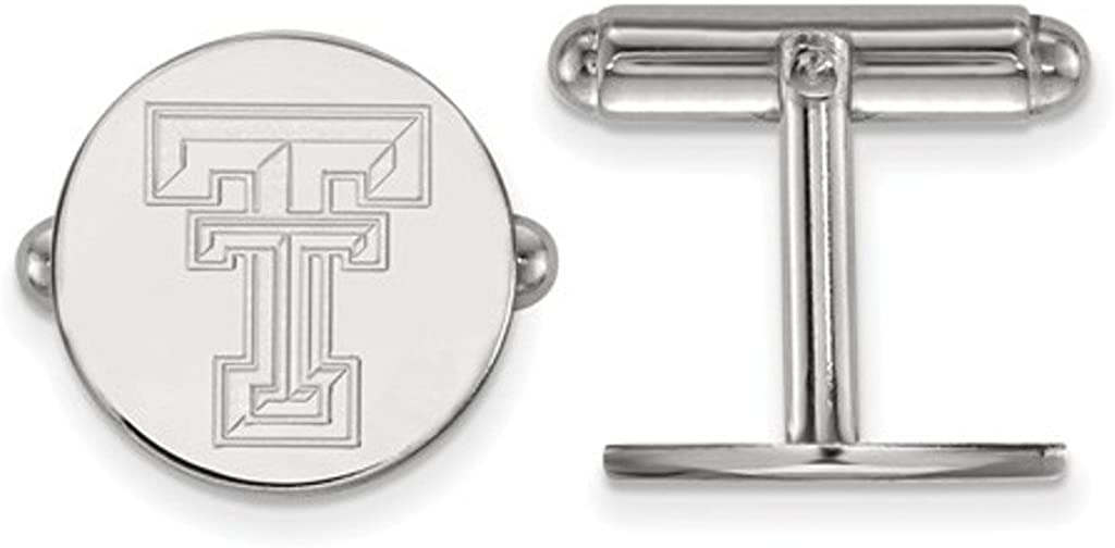 Rhodium-Plated Sterling Silver Texas Tech University Round Cuff Links, 15MM