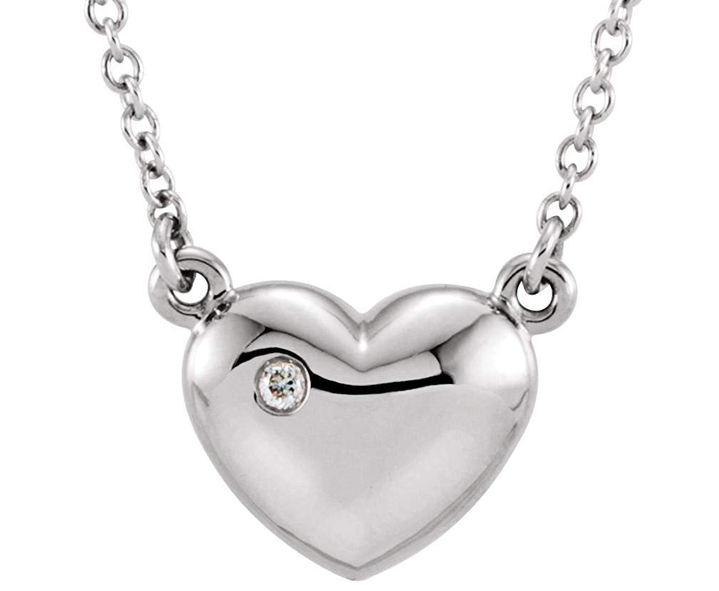 Platinum Diamond Solitaire Heart Pendant Necklace, 16" ( .01 Cttw)