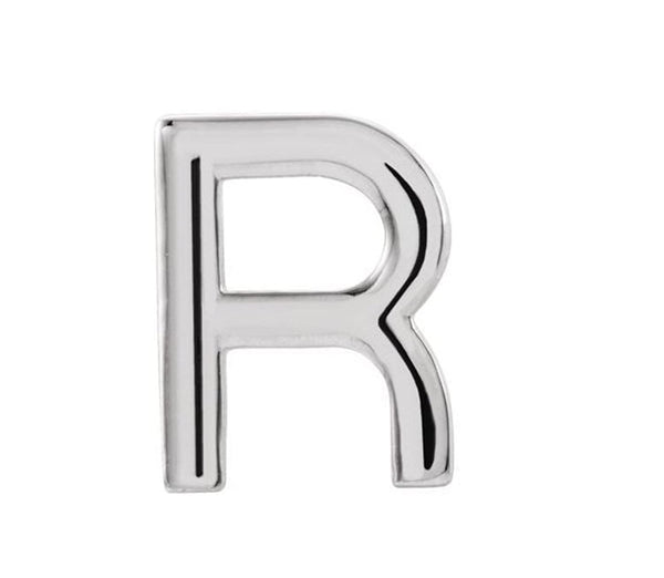Initial Letter 'R' Sterling Silver Stud Earring (Single Earring)