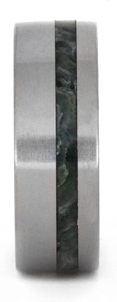 Nephrite Jade, Bloodwood Sleeves 8mm Comfort-Fit Matte Titanium Band, Size 9.25
