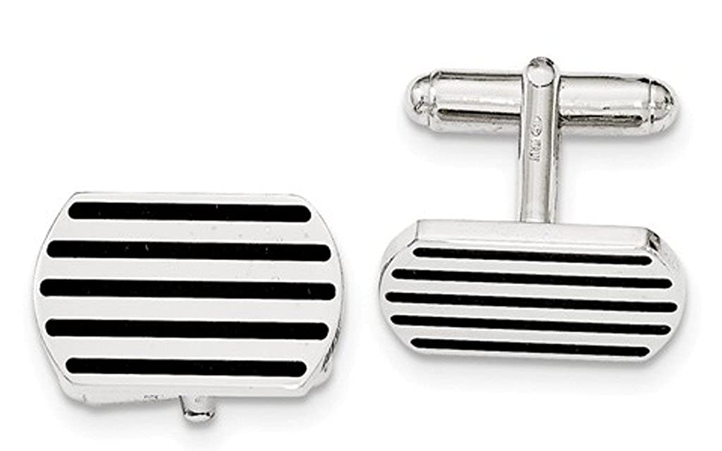 Sterling Silver Black 5 Stripe Enamel Rectangle Cuff Links