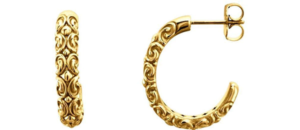 14k Yellow Gold Engraved Half-Hoop Earrings, 4.1MM