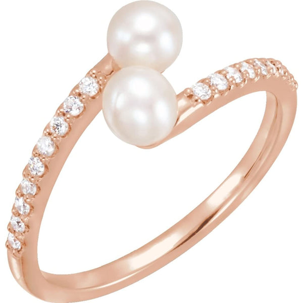 White Freshwater Cultured Pearl, Diamond Bypass Ring, 14k Rose Gold (4.5-5 mm)(.16Ctw, Color G-H, Clarity I1)