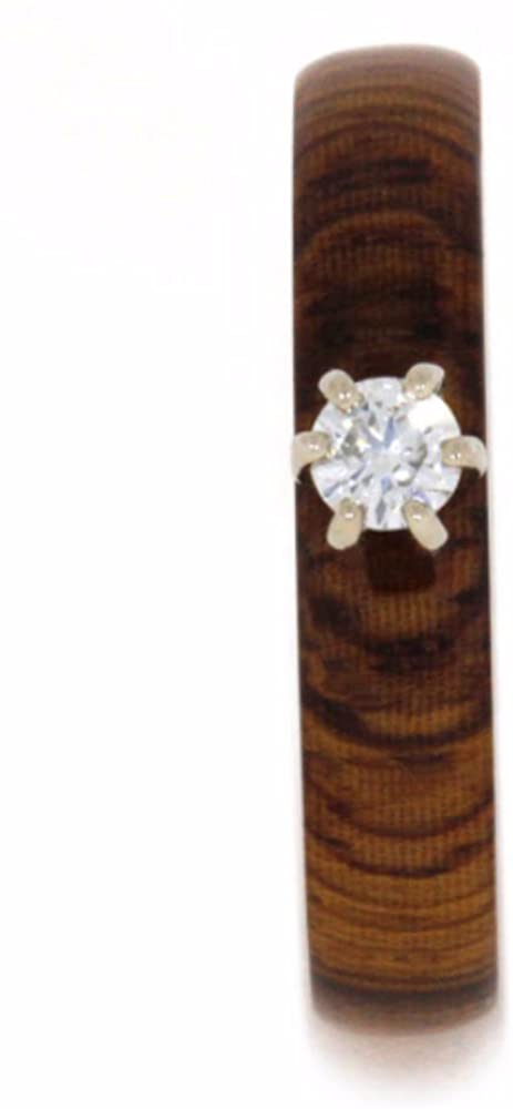 Diamond Solitaire Honduran Rosewood 4mm Comfort-Fit Titanium Wedding Band, Size 9.5