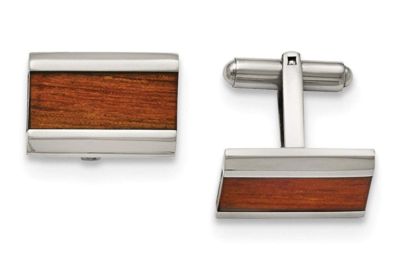 Stainless Steel Red and Orange Wood Inlay Cuff Links