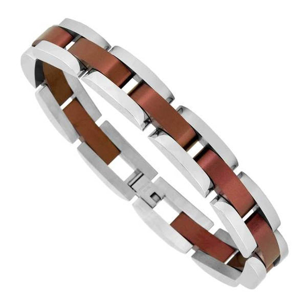 Men's Brown Ion Plated Link Bracelet, Stainless Steel, 8.5"